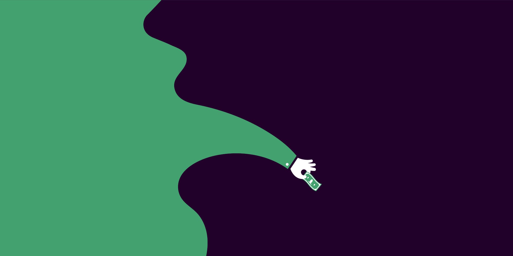 Illustration of a hand reaching down someone's throat and grabbing cash