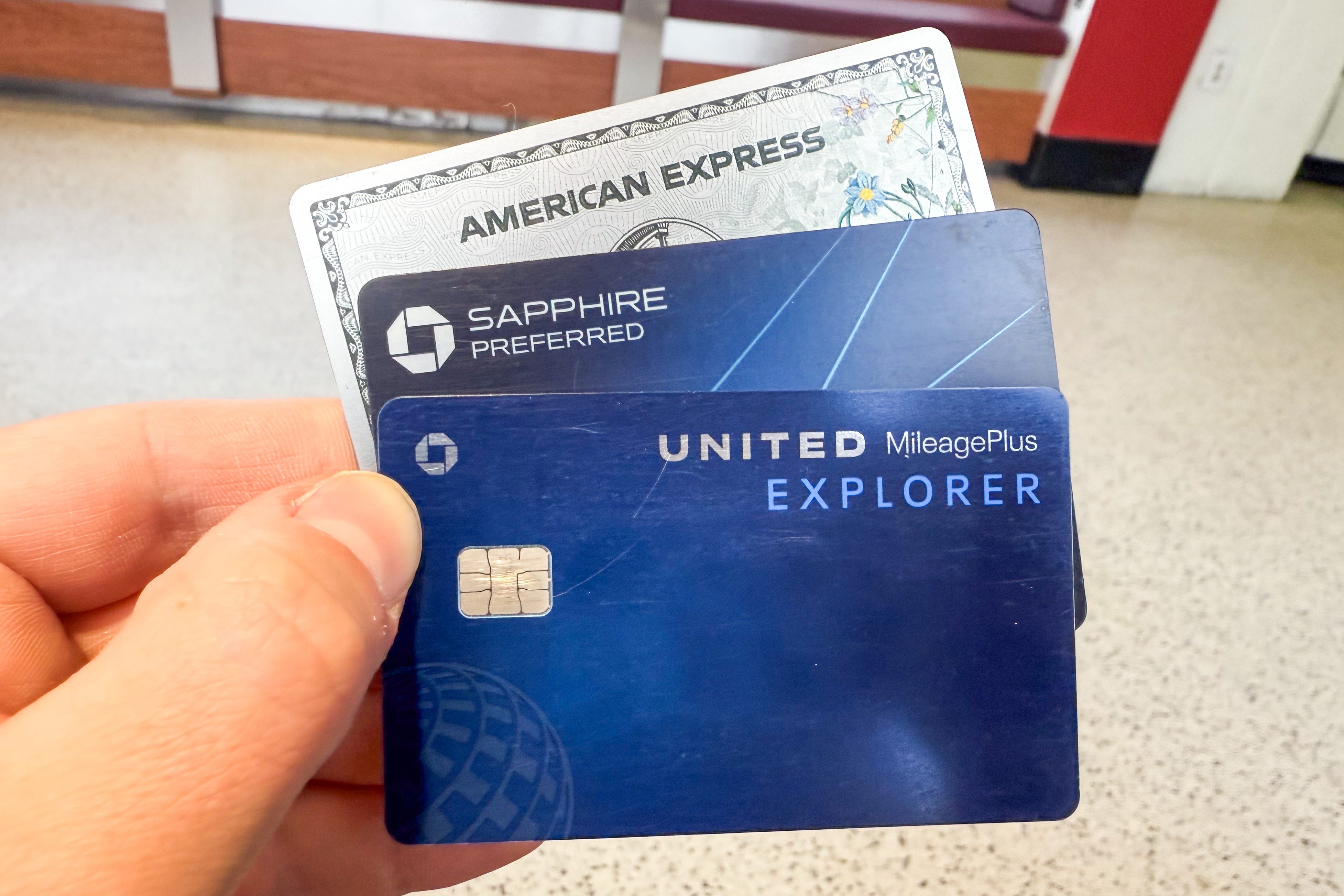 United Explorer, Chase Sapphire, and American express cards