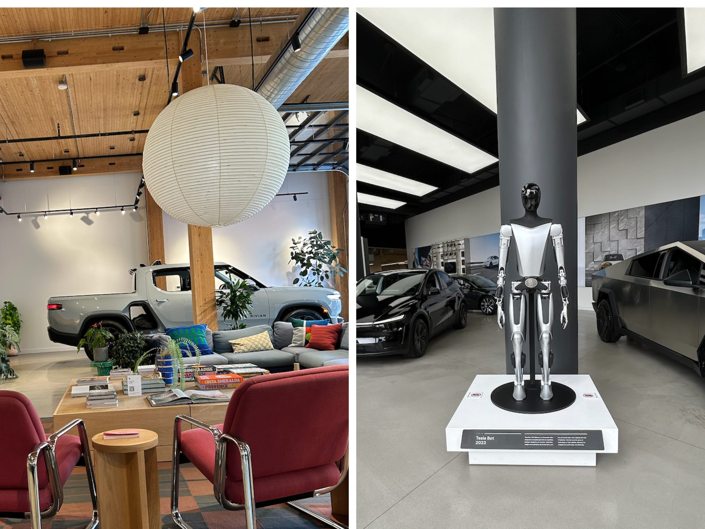 Rivian showroom in Brooklyn side by side Tesla showroom