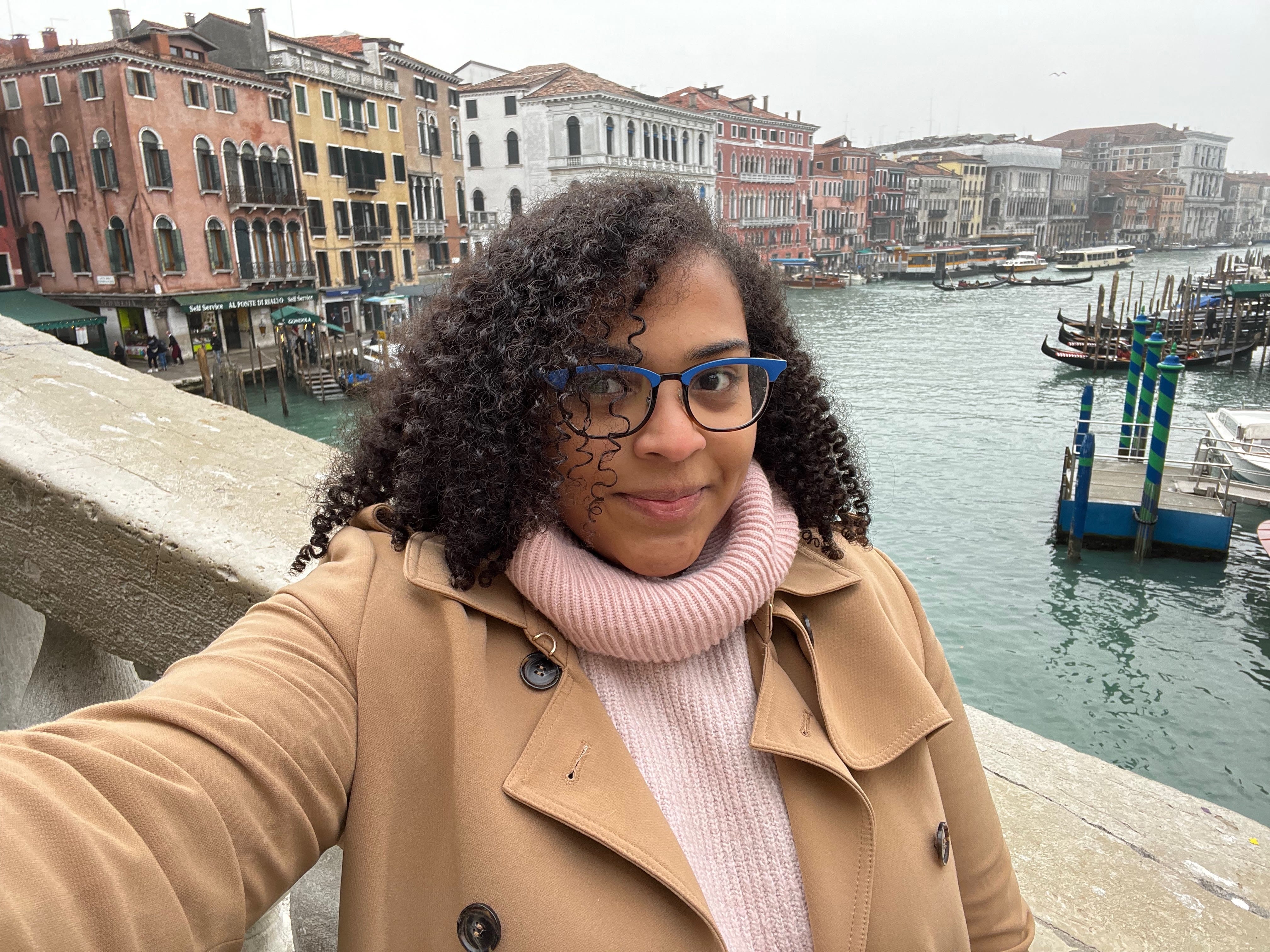Alejandra Rojas in front of the canals