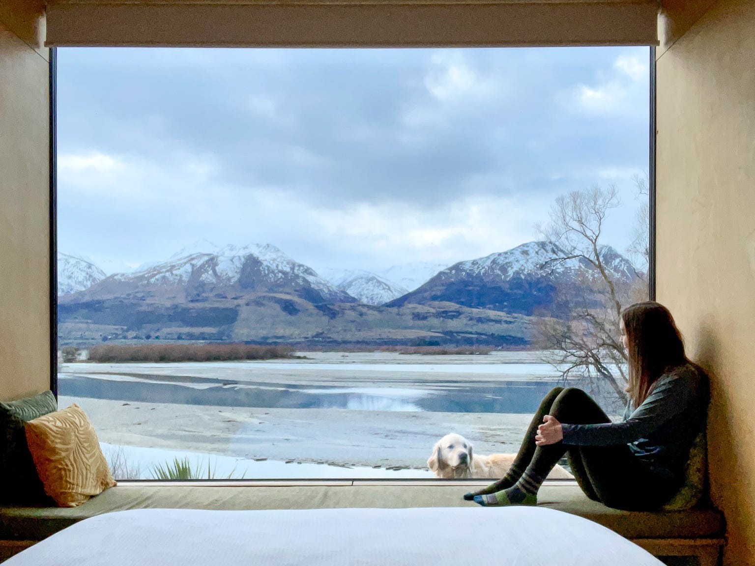 The author in the tiny house.