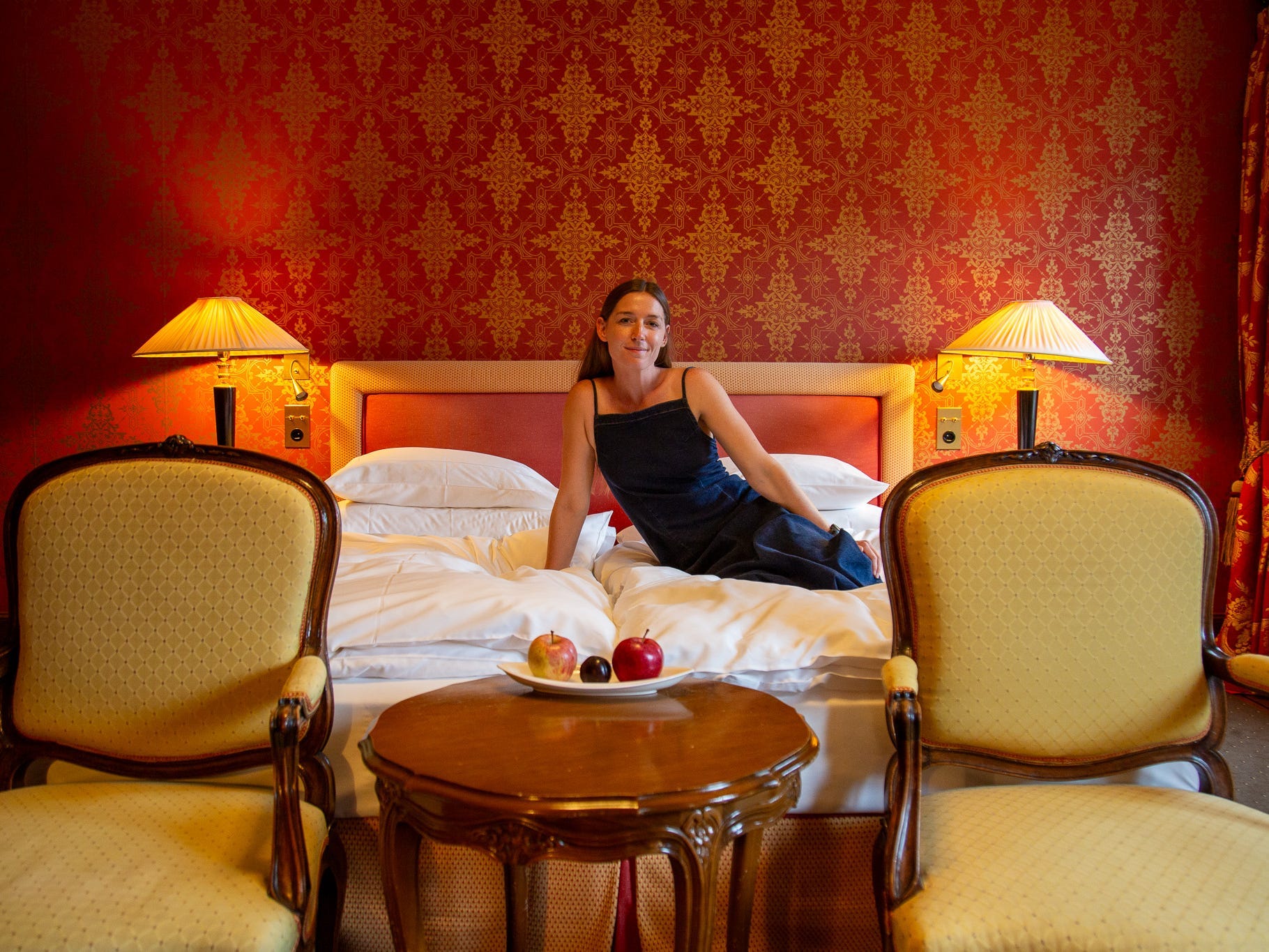 The author in her room at the five-star Hotel Les Trois Rois.