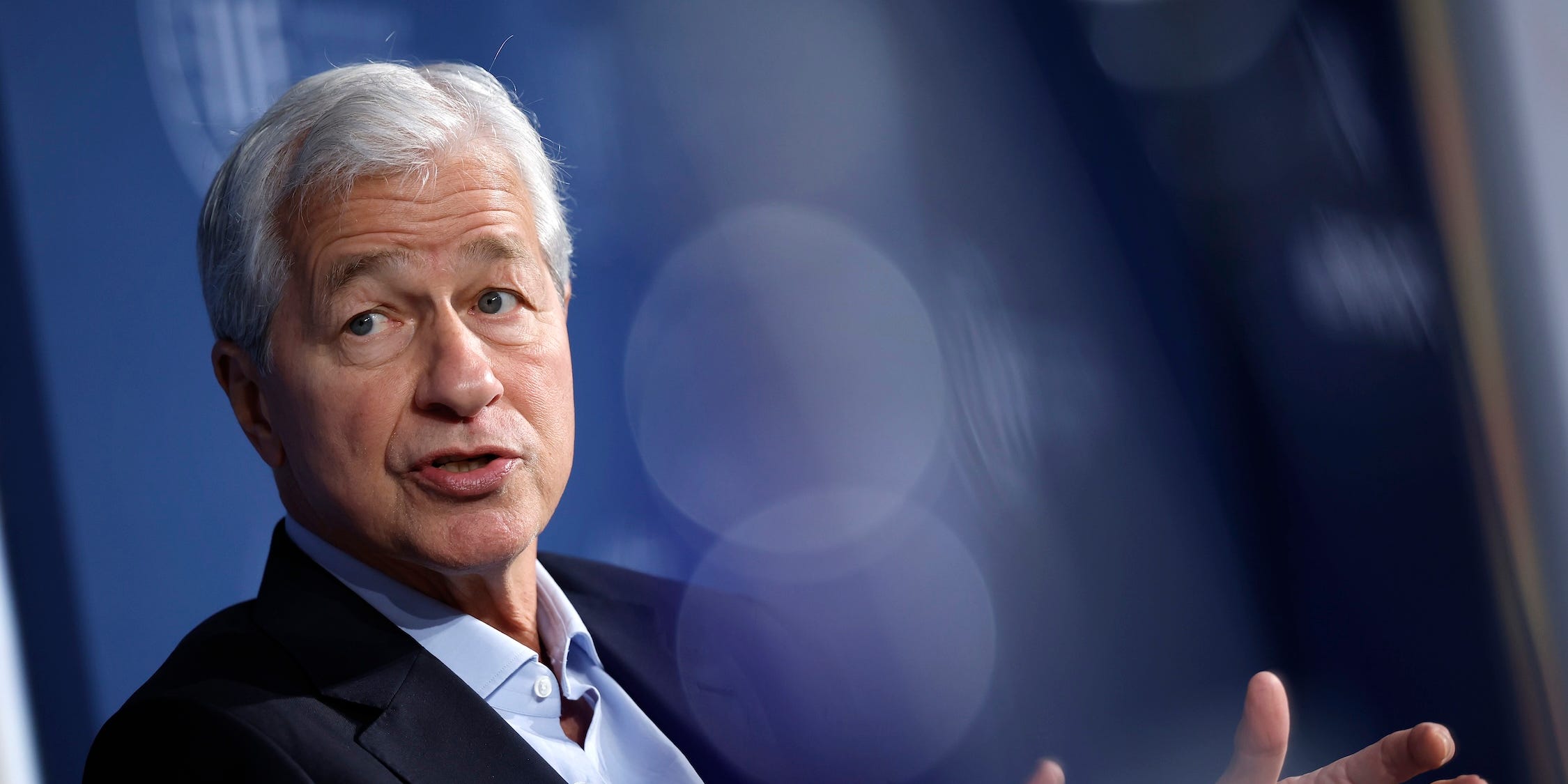 A close-up of JPMorgan Chase CEO Jamie Dimon speaking at an event.
