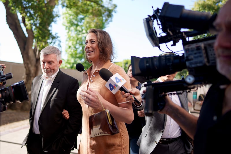 Anamaria Baralt, a cousin of Erik and Lyle Menendez, arrives at the Van Nuys West Courthouse on May 9, 2025 in Van Nuys, California.