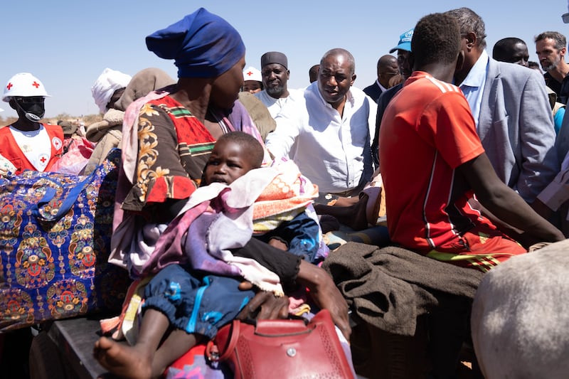 British Foreign Secretary David Lammy visits refugees at the Border Bridge in Adre, the border crossing between Chad and Sudan.