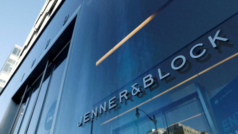 FILE PHOTO: Signage is seen outside of the law firm Jenner & Block LLP in Washington, D.C., U.S., August 30, 2020. REUTERS/Andrew Kelly/File Photo