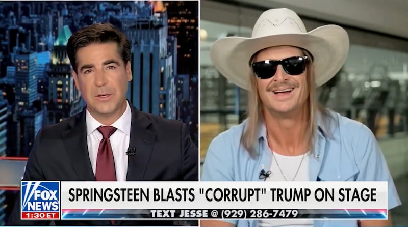 Jesse Watters laughed along as the All Summer Long singer, real name Robert James Ritchie, used the host’s Primetime show to exhibit his crass opinions.