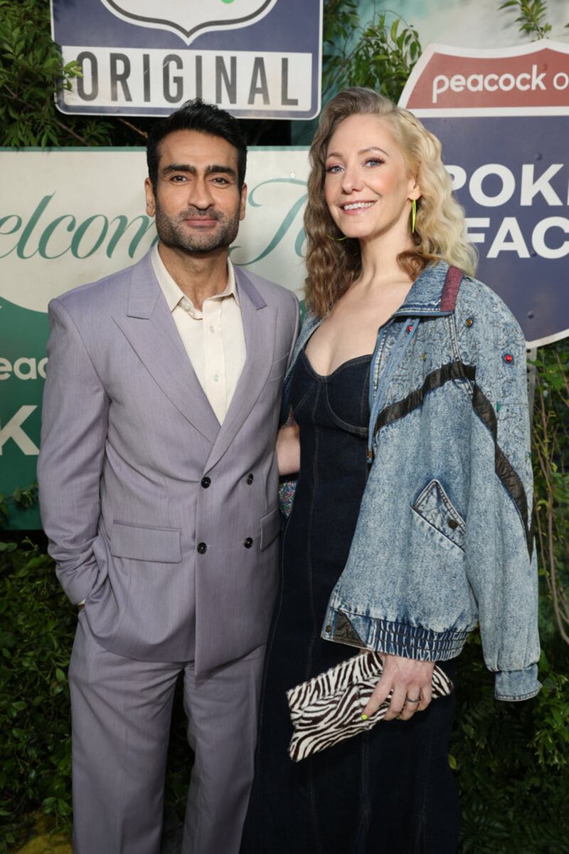 POKER FACE S2 Premiere: Kumail Nanjiani, Emily V. Gordon at the Hollywood Legion on May 1, 2025 -- (Photo by: Todd Williamson/Peacock)