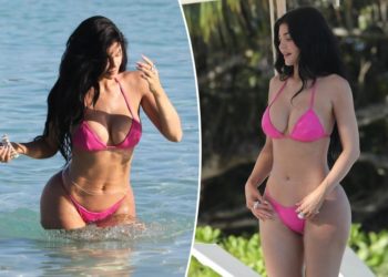 Kylie Jenner gets cheeky in tiny pink bikini on tropical Mother’s Day getaway