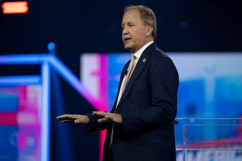 Texas Attorney General Ken Paxton speaks during the AmericaFest 2024 conference sponsored by conservative group Turning Point in Phoenix, Arizona, U.S. December 21, 2024.  REUTERS/Cheney Orr