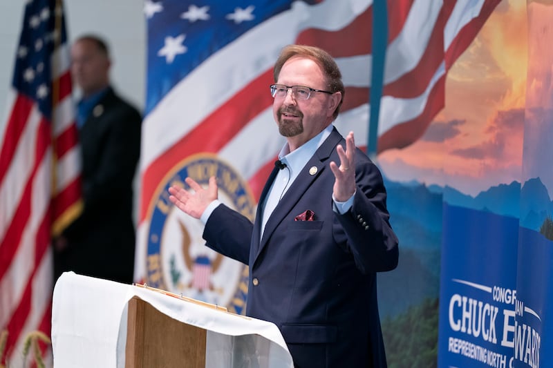 Edwards speaks to a crowd during a congressional town hall meeting on March 13, in Asheville.