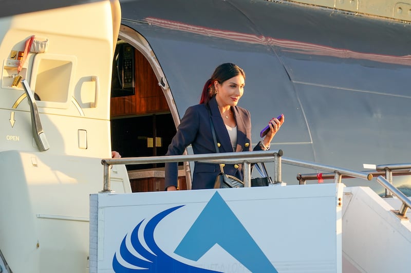 PHILADELPHIA, PENNSYLVANIA - SEPTEMBER 10: Laura Loomer arrives at Philadelphia International Airport on The Trump Organization's Boeing 757 ahead of The ABC News Presidential Debate on September 10, 2024, in Philadelphia, Pennsylvania. (Photo by Julia Beverly/Getty Images)