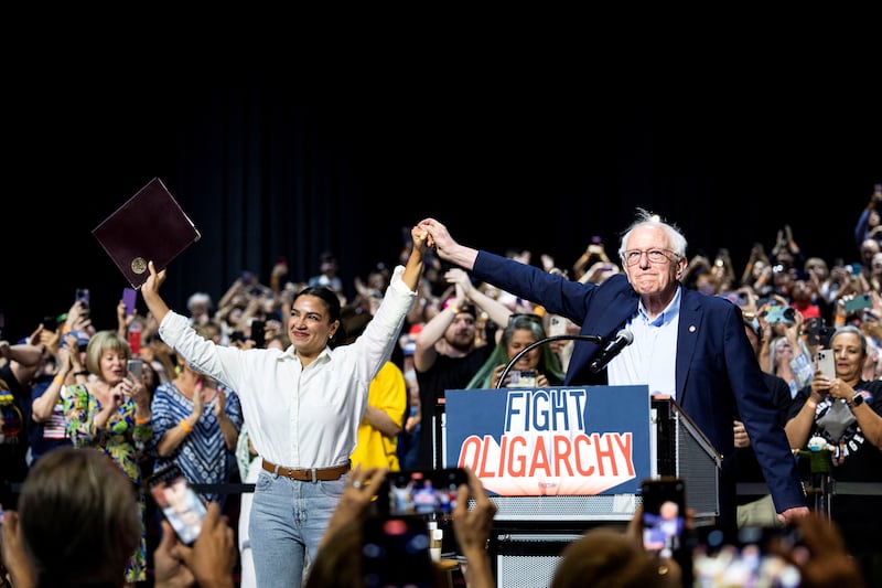 Representative Alexandria Ocasio-Cortez and Senator Bernie Sanders are holding rallies across the country to fight the oligarchy.