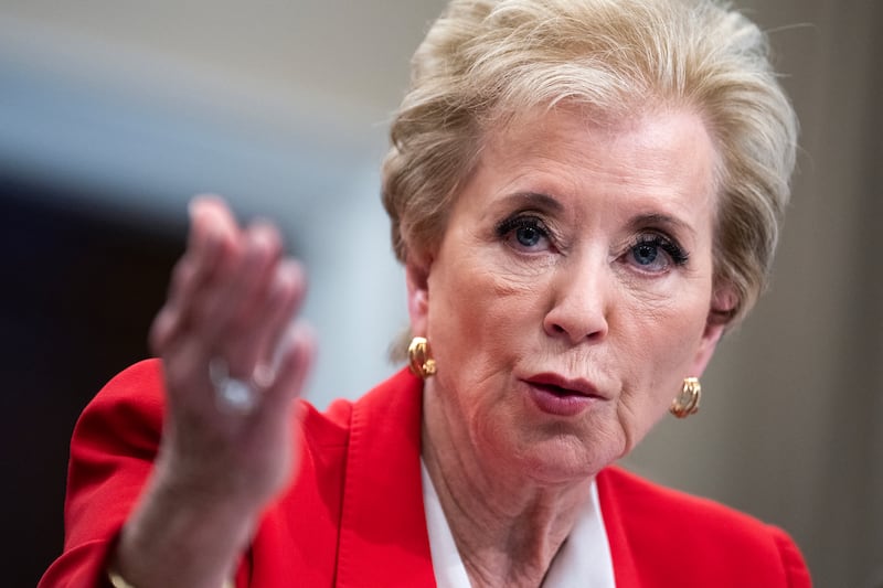 Education Secretary Linda McMahon testifies during a House Appropriations Subcommittee hearing