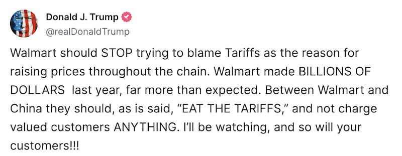 Trump gave Walmart an impassioned directive on social media.
