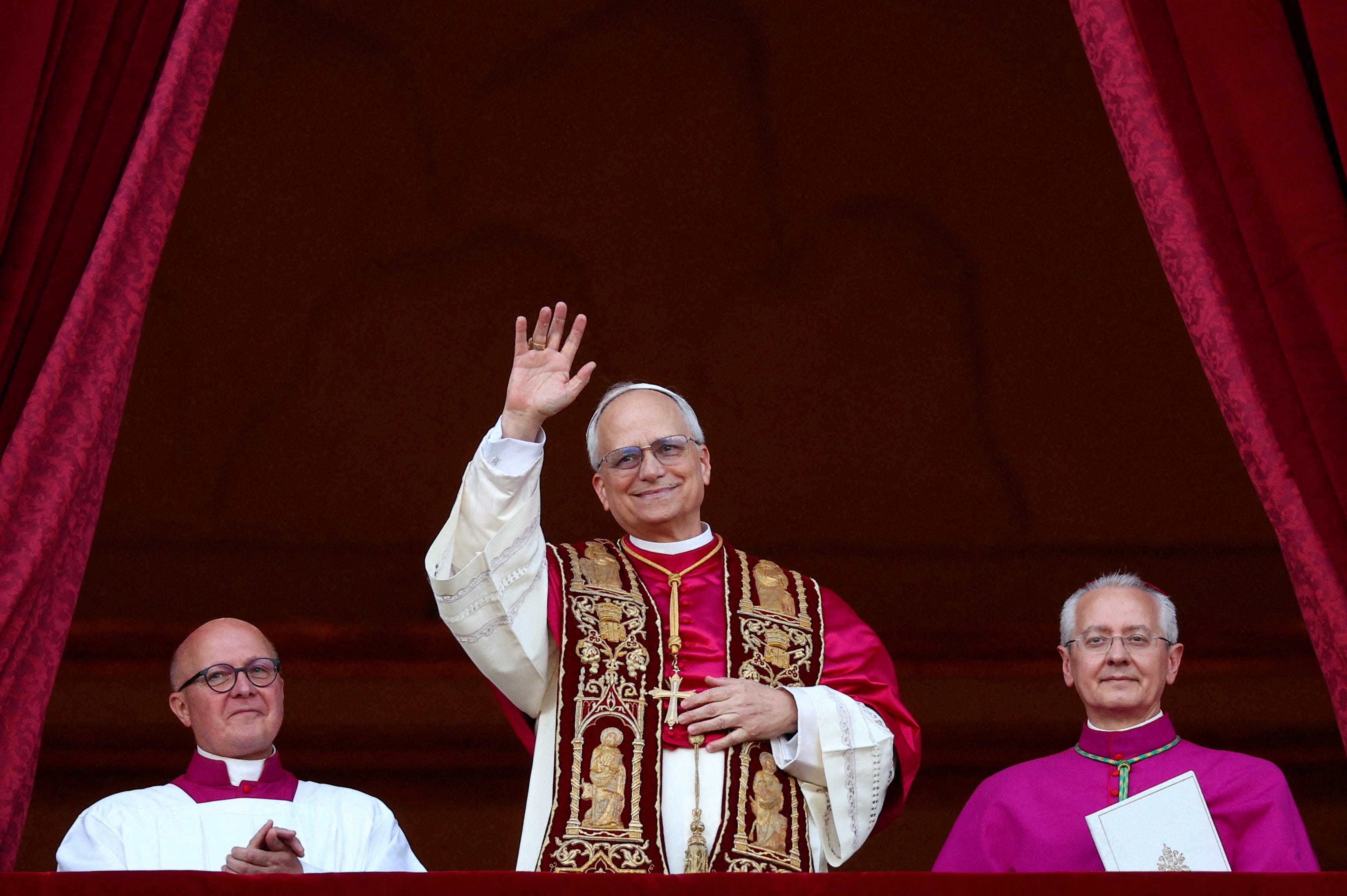 Newly elected Pope Leo XIV, Cardinal Robert Prevost of the United States appears on the balcony of St. Peter's Basilica, at the Vatican.