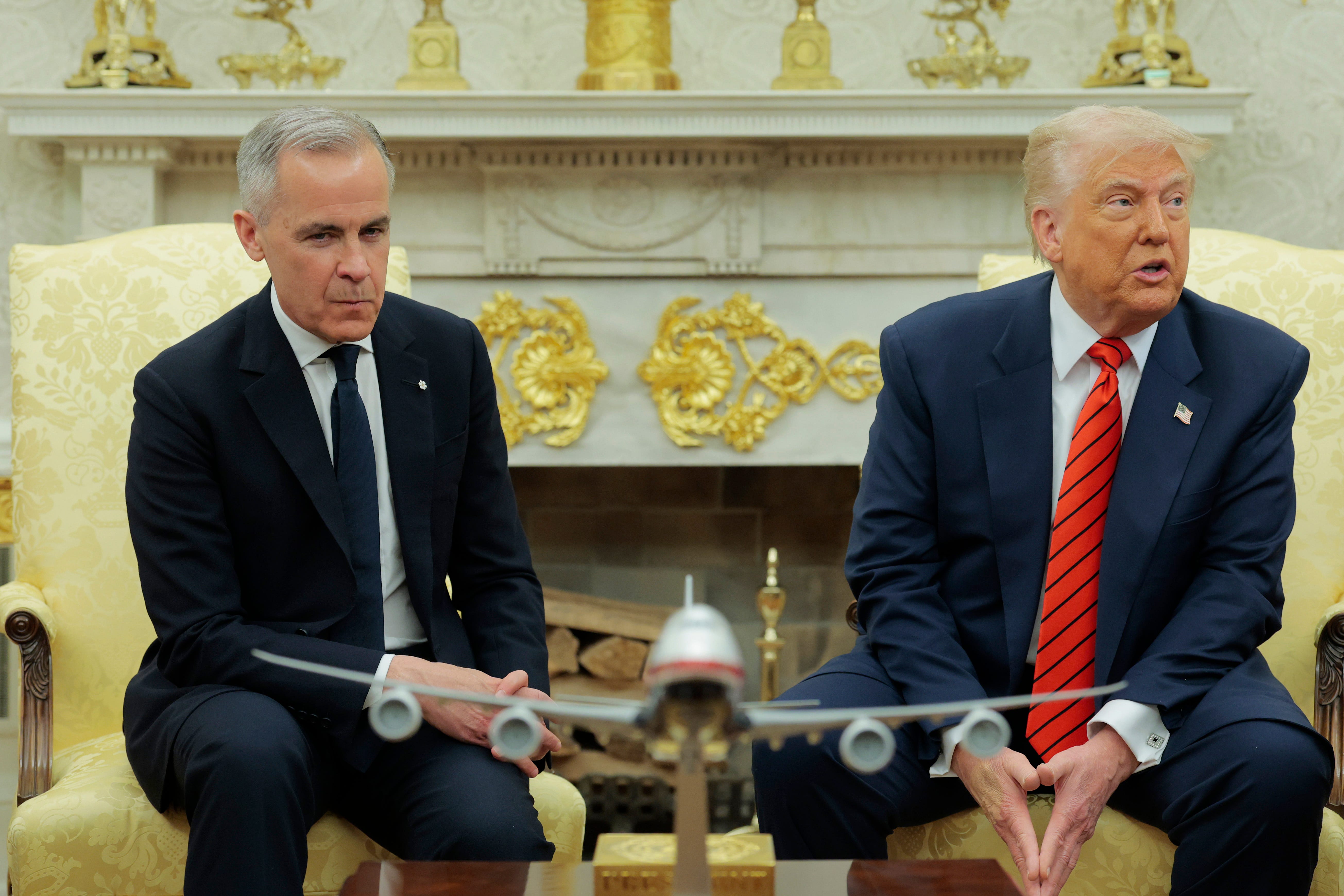 Canadian Prime Minister Mark Carney meeting with President Donald Trump in the Oval Office.