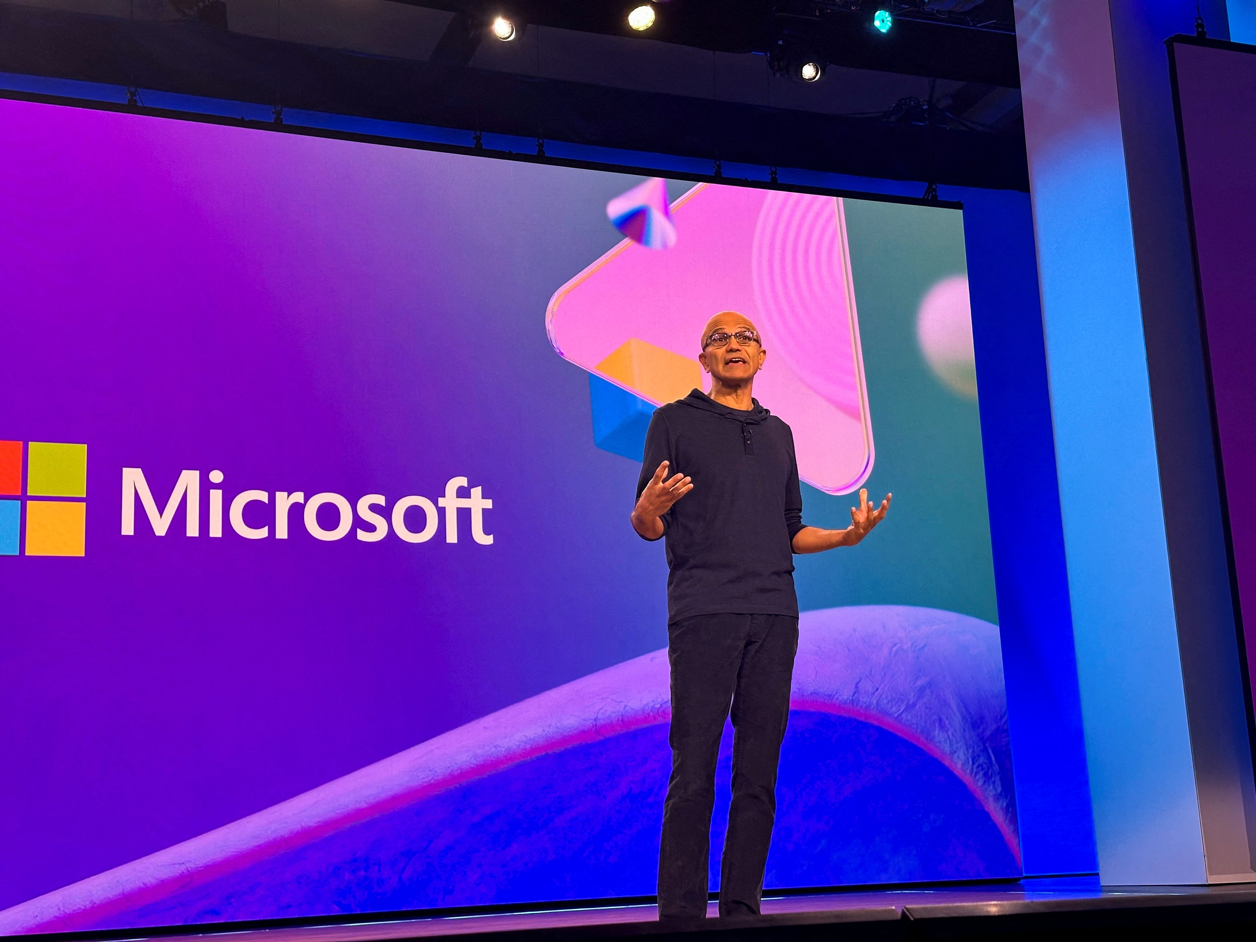 Microsoft Chief Executive Satya Nadella speaks at the company's annual developer conference, in Seattle
