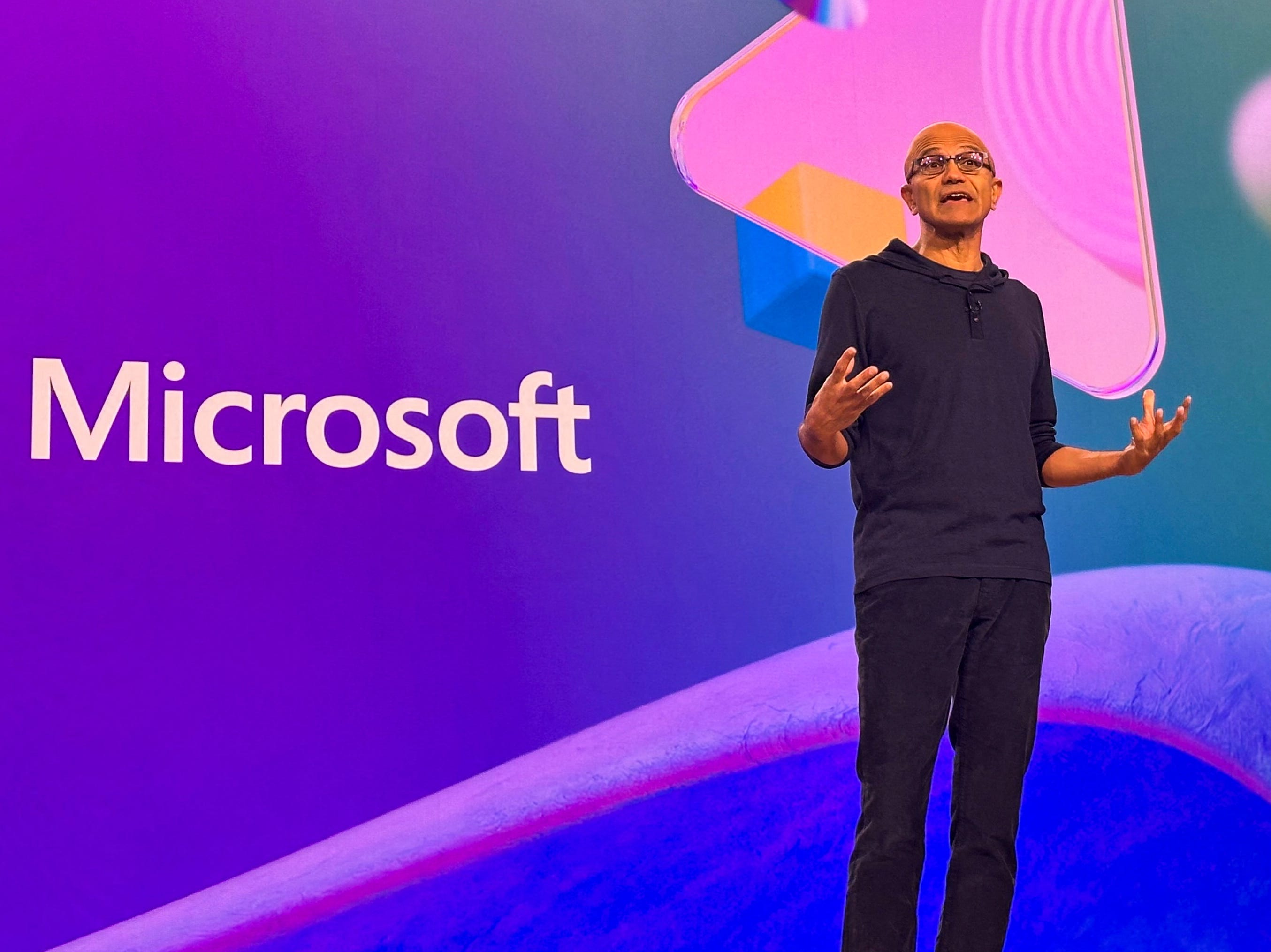 Microsoft Chief Executive Satya Nadella speaks at the company's annual developer conference, in Seattle