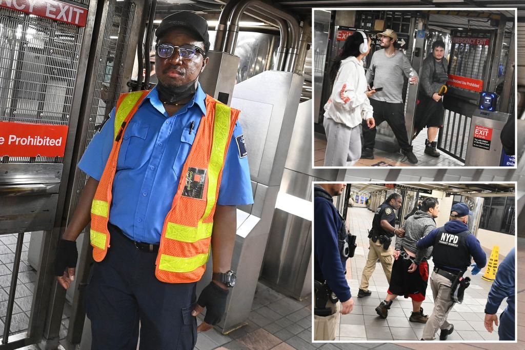 NYC subway security guard caught holding emergency gate open for fare beaters canned