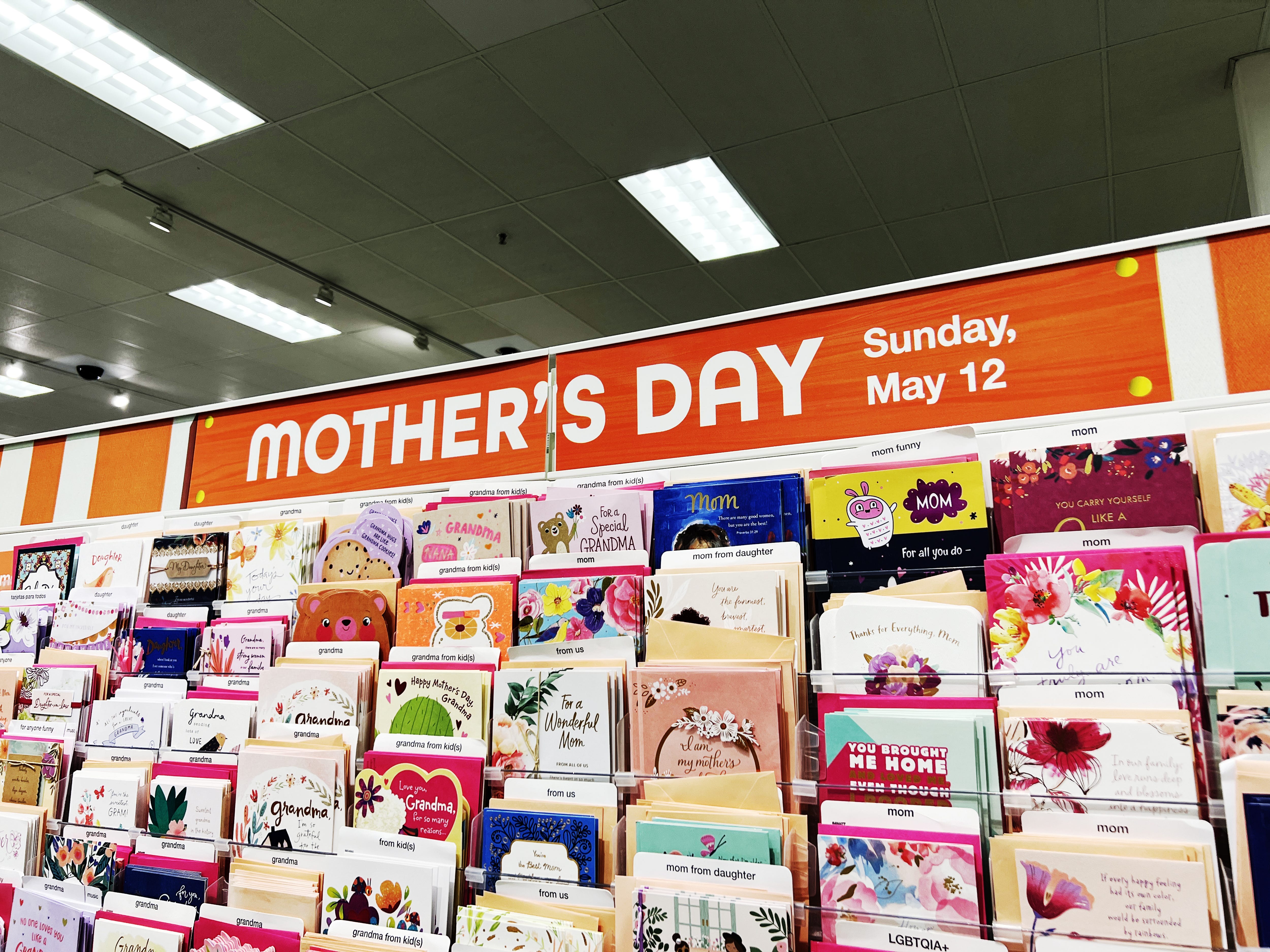 Mother's day card display at a store
