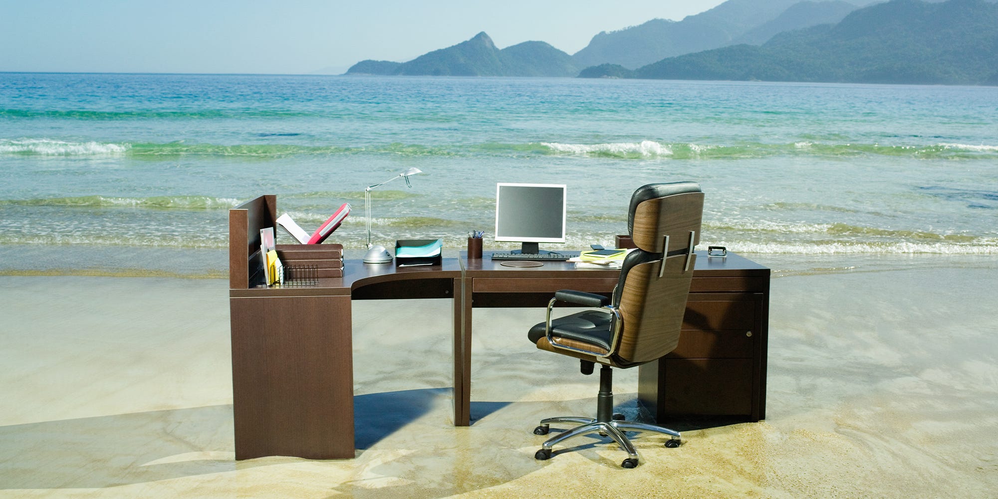Empty desk at beach.