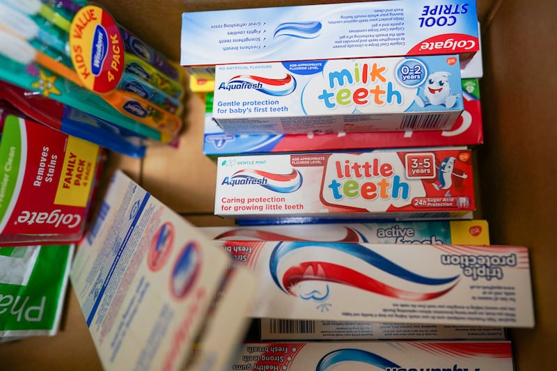 Children's toothpaste and toothbrushes.