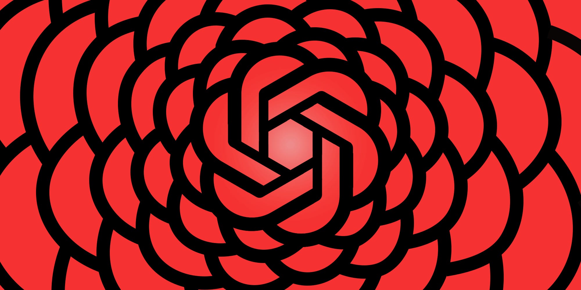 Gif of Open AI logo becoming larger by lines expanding across the graphic and then at the end of the animation the pieces are broken