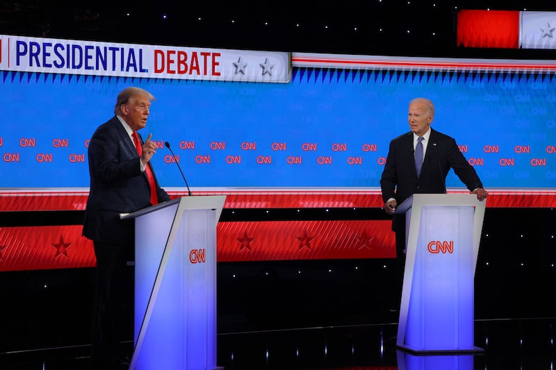 2024 Republican candidate, former U.S. President Donald Trump, speaks during a presidential debate with the Democratic candidate, U.S. President Joe Biden, in Atlanta, Georgia on June 27, 2024.