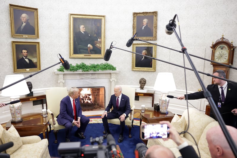 President Joe Biden meets with President-elect Donald Trump in the Oval Office at the White House on November 13, 2024 in Washington, D.C.
