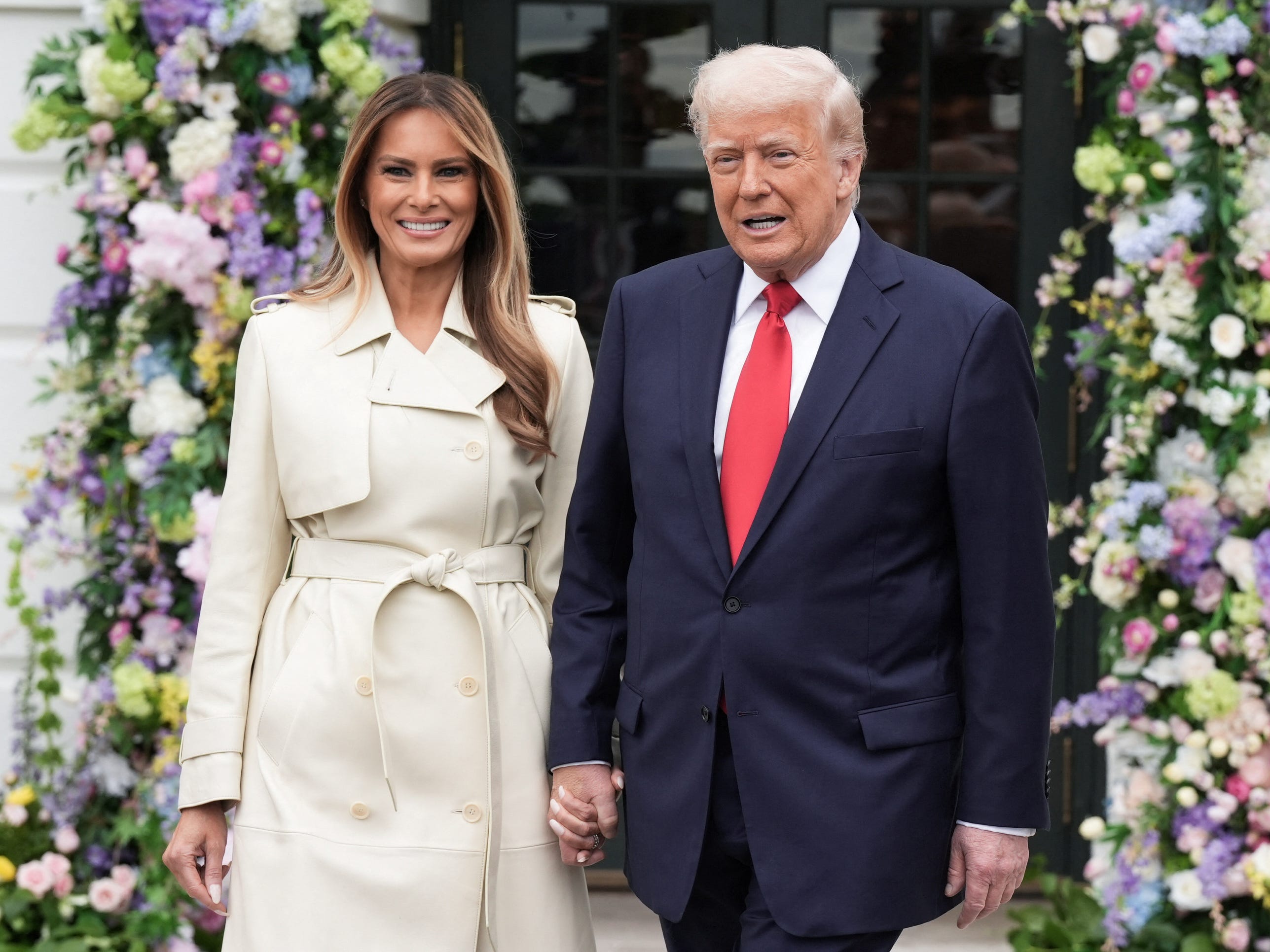 Melania Trump and Donald Trump at the 2025 White House Easter Egg Roll.