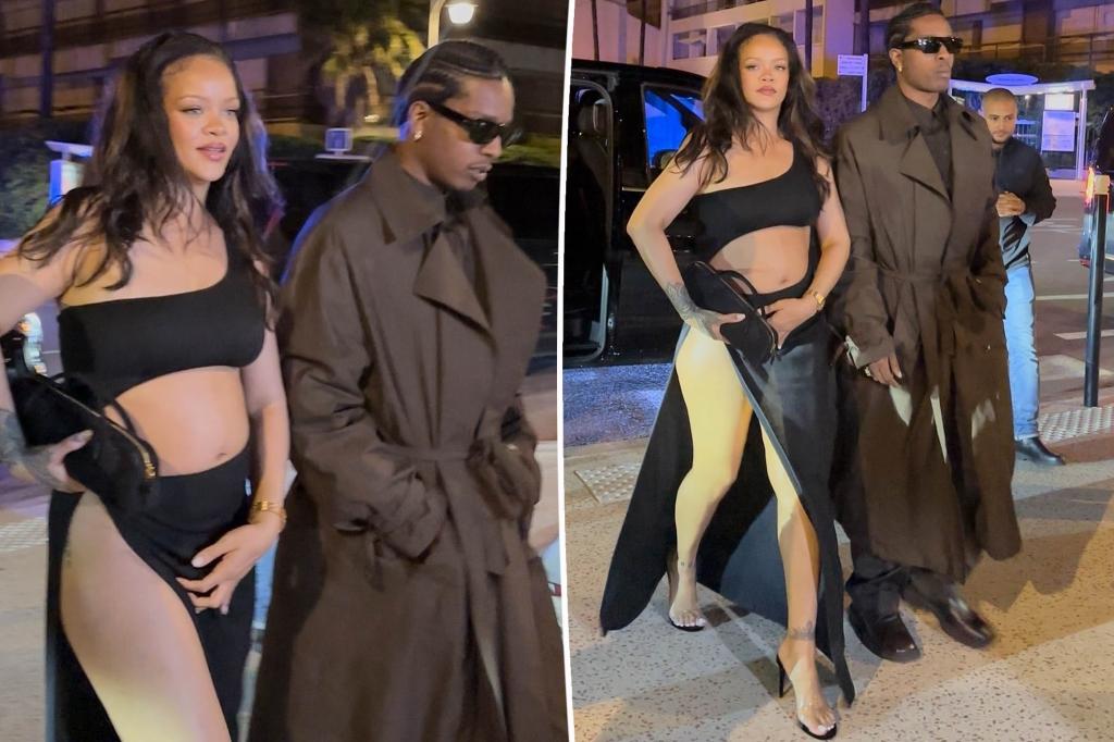 Rihanna bares her baby bump in barely-there black dress on Cannes date night with A$AP Rocky