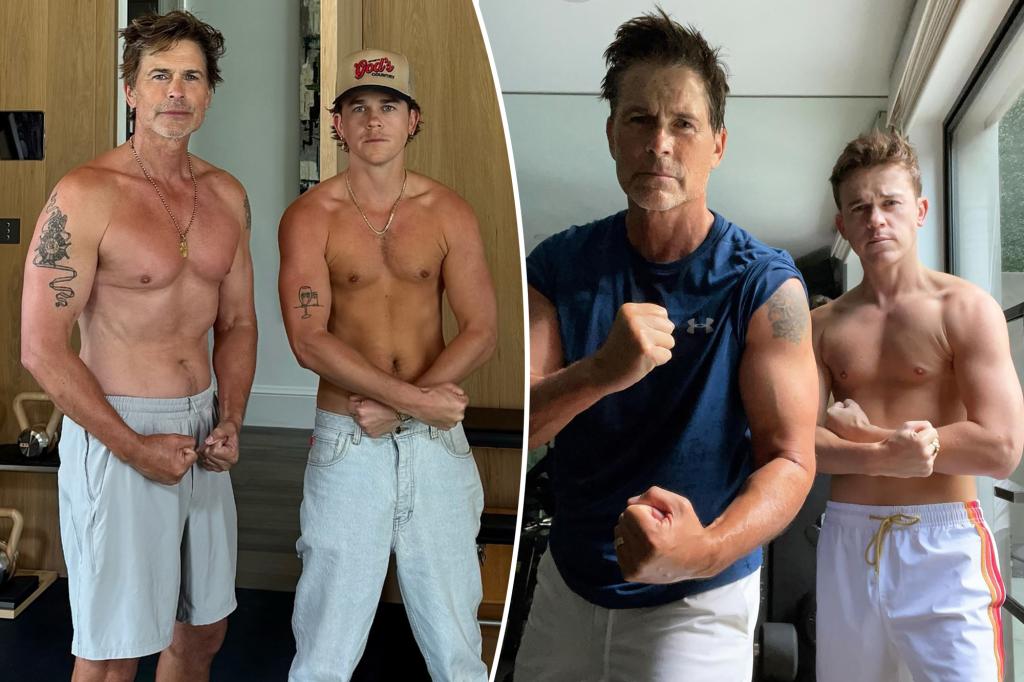 Rob Lowe, 61, and son John, 29, show off matching muscles in shirtless snap: ‘Family tradition’
