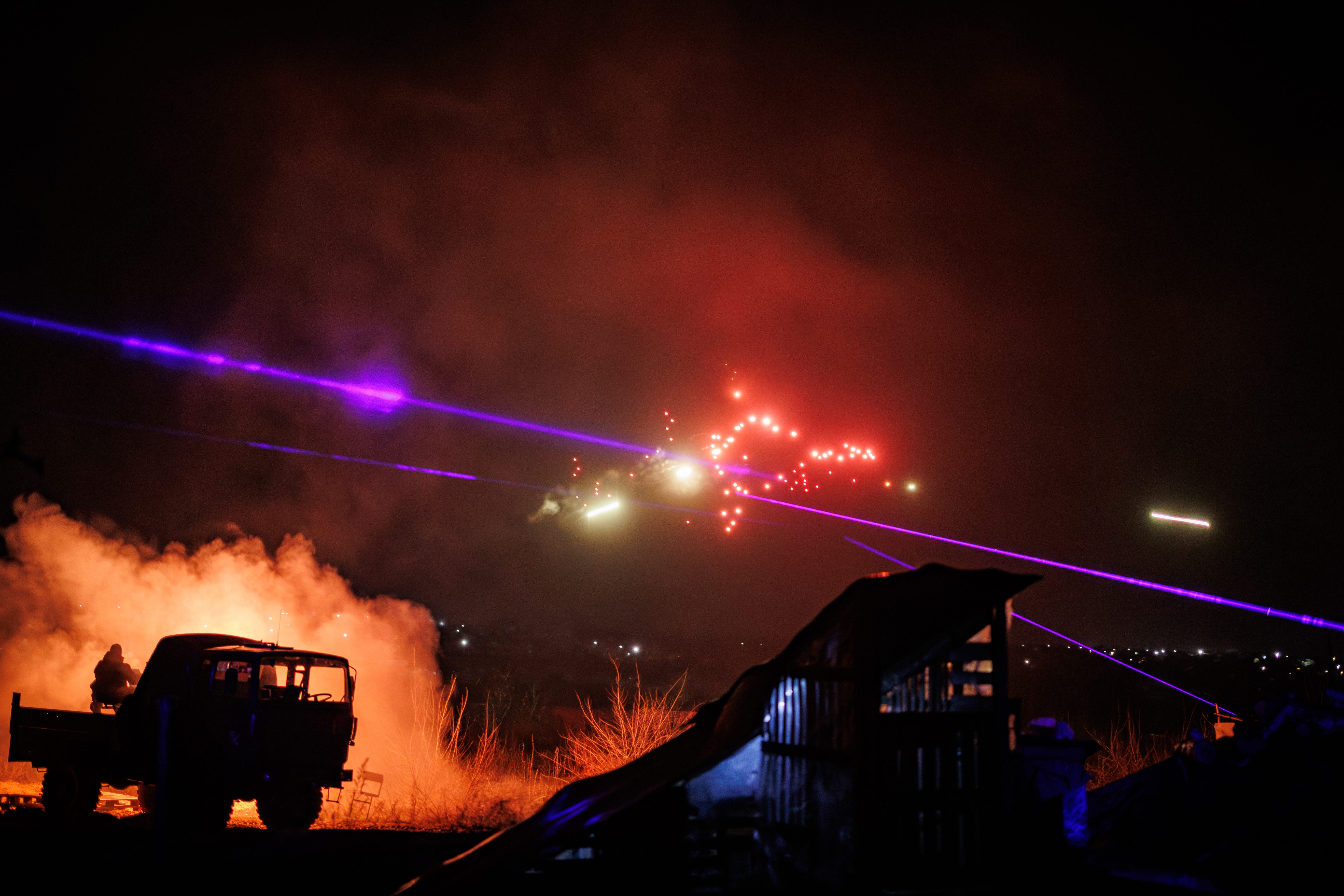 Ukrainian members of a mobile air defense fire group fire at a Russian flying threat in January.