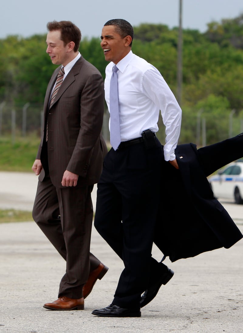 Obama and Musk tour Florida's Cape Canaveral Air Force Station in 2010.
