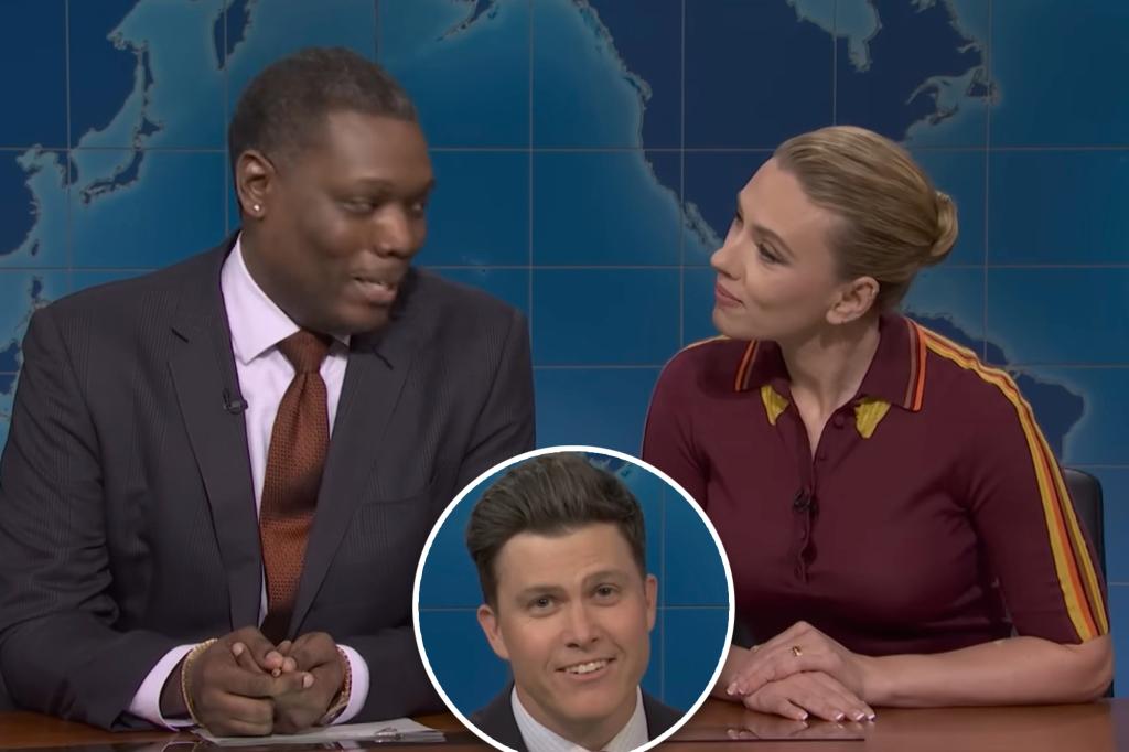Scarlett Johansson and husband Colin Jost get revenge against Michael Che on ‘SNL’ after crude roast beef joke