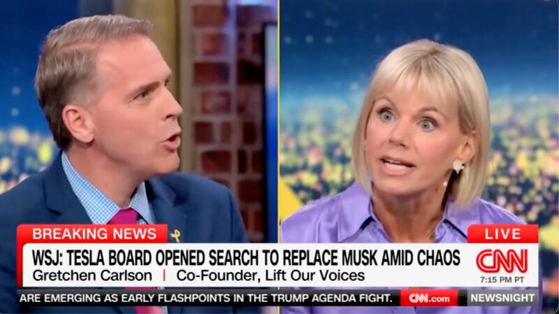 Jennings chided Gretchen Carlson for being “angry,” as she responded to his point on CNN’s NewsNight.