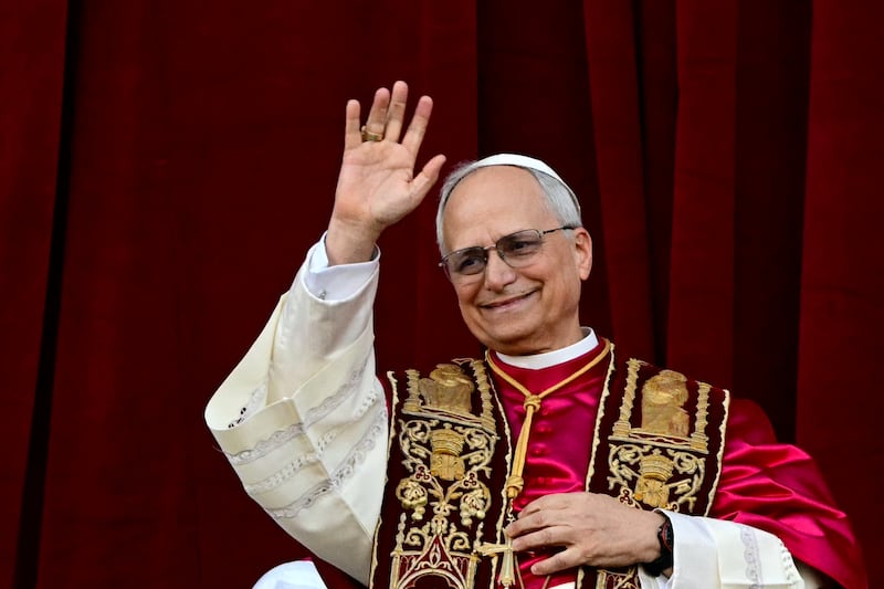 Pope Leo XIV addresses the crowd from the balcony of the St Peter's Basilica, after he was elected by cardinals on Thursday.
