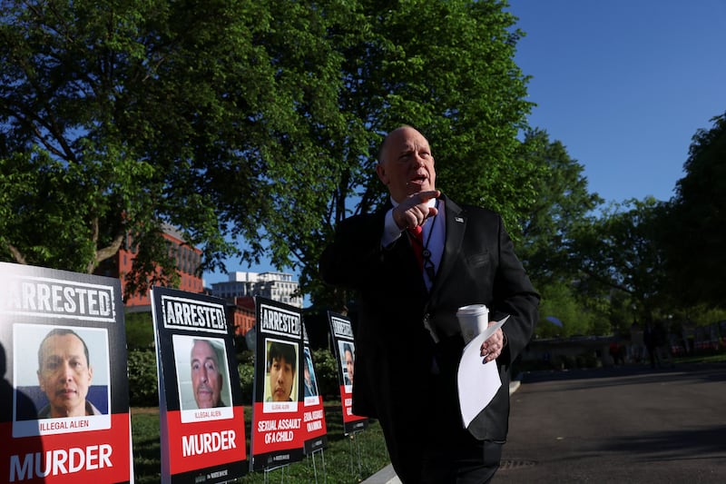 U.S. President Donald Trump's so-called “border czar,” Tom Homan, walked alongside the migrant placards on Monday morning.