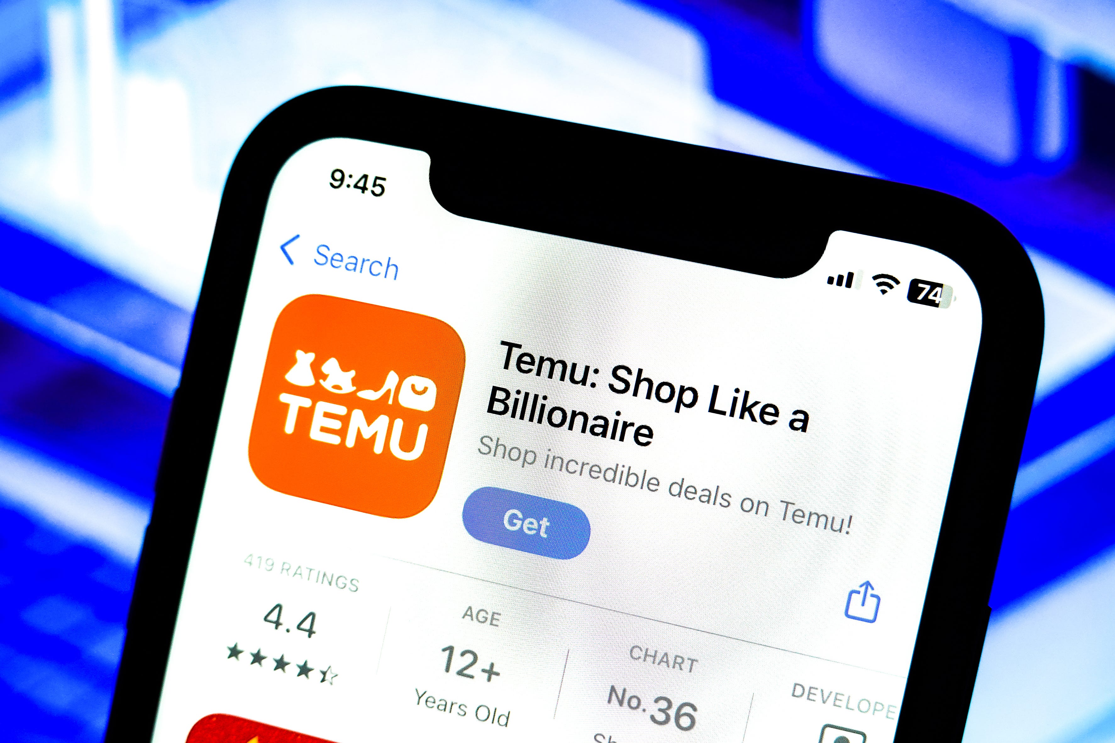In this photo illustration, a Temu app logo is displayed on an iPhone in the Apple Store.