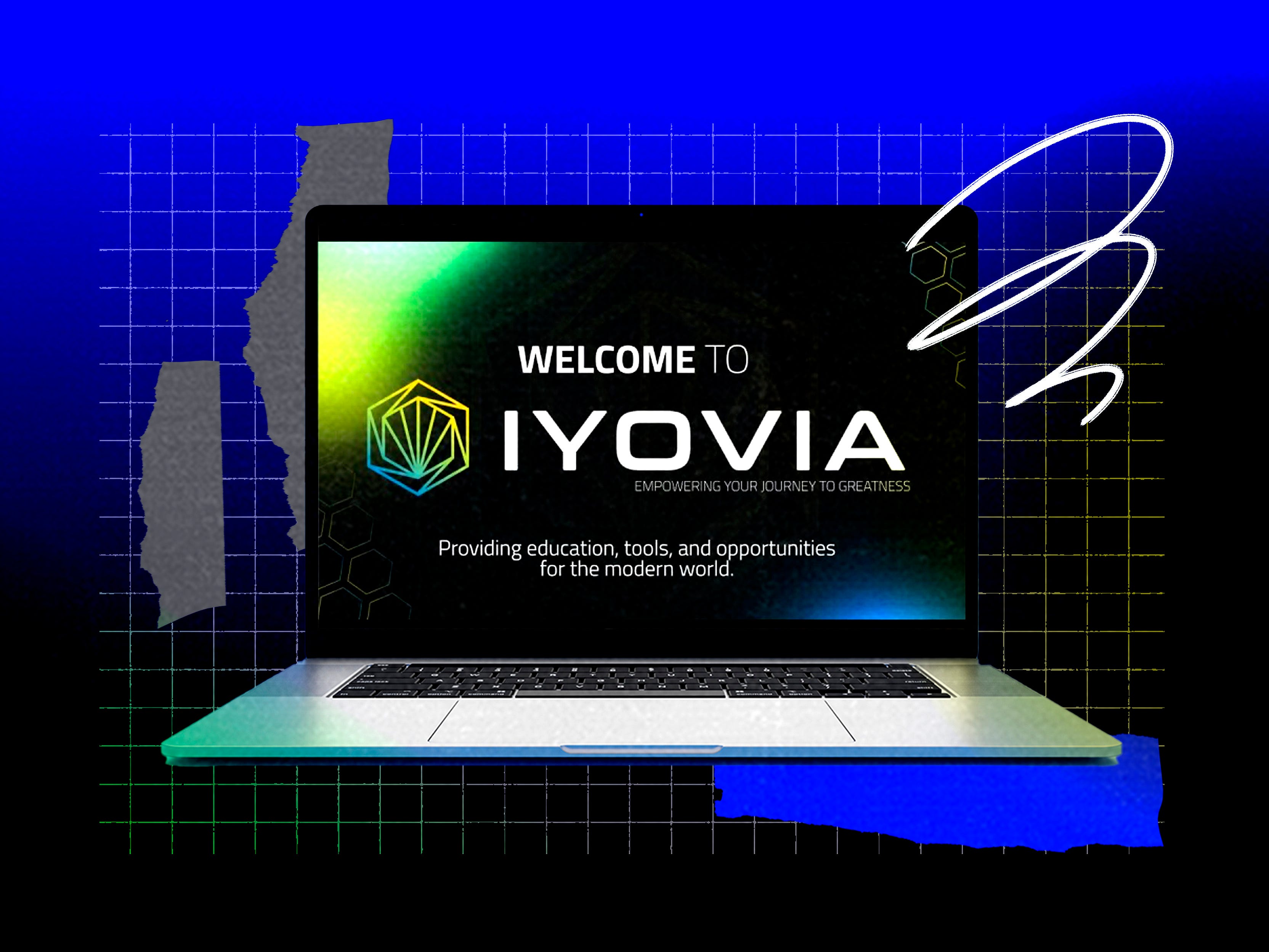 AN illustration of the IYOVIA logo on a laptop