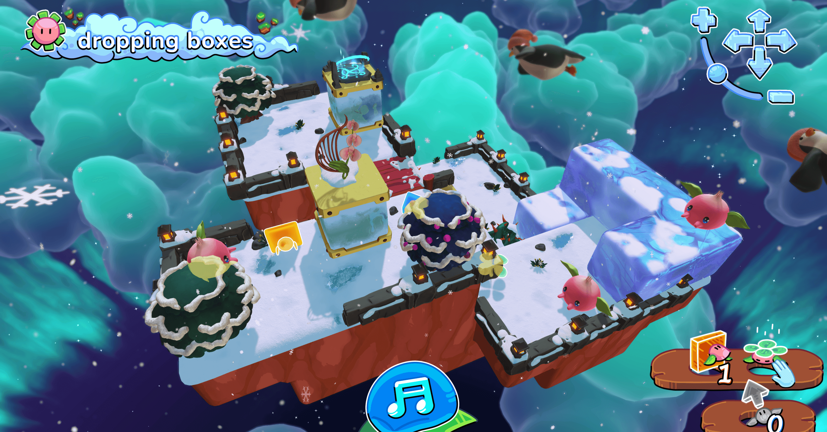 Snowy platforms for tempopo to bounce around