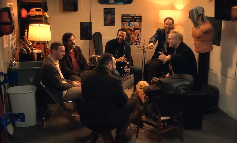 Tim Robinson and Paul Rudd, left, during the "My Boo" sing-along scene in "Friendship."