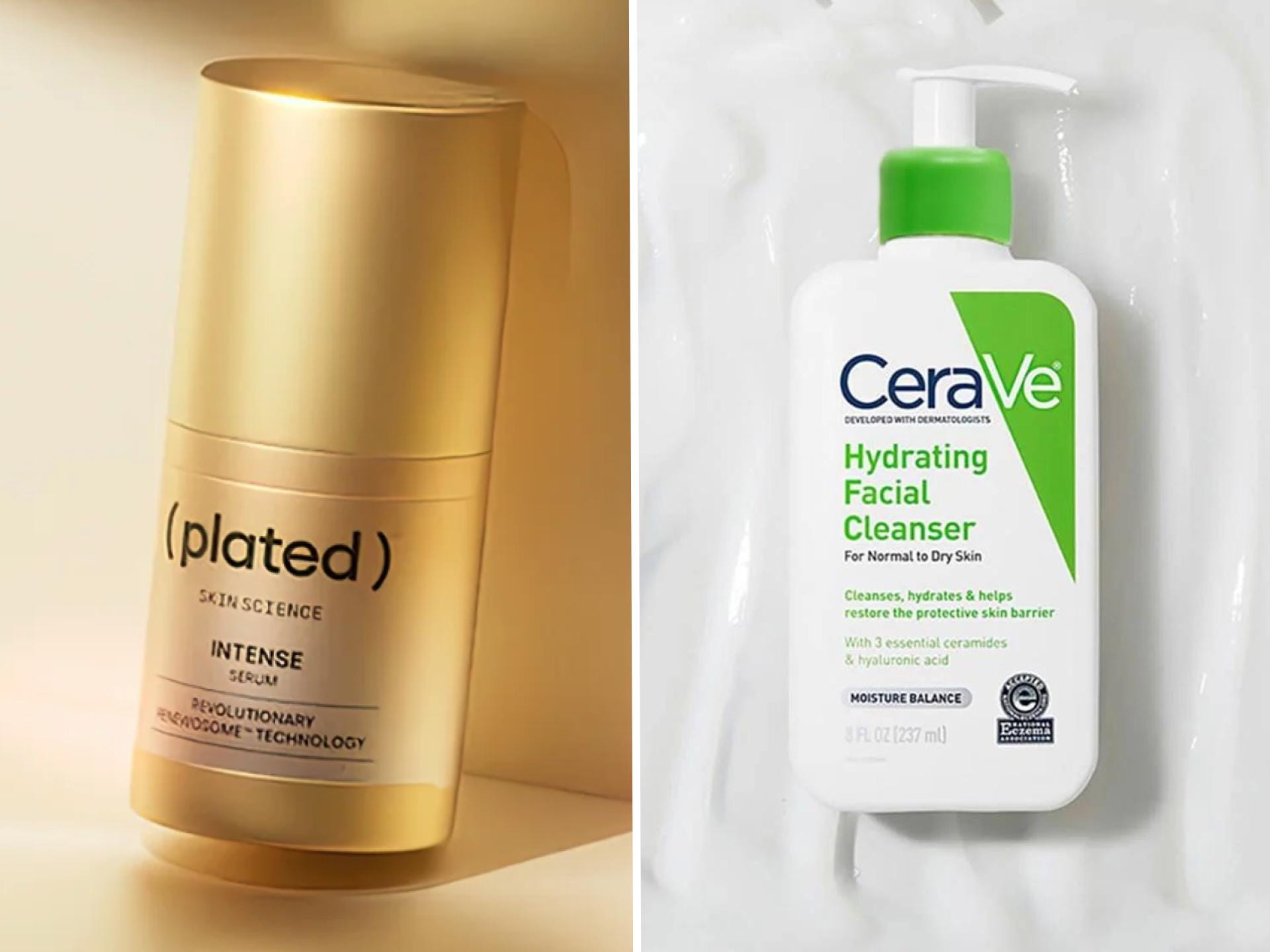 Plated Skincare Science Intense Serum, CeraVe Hydrating Facial Cleanser