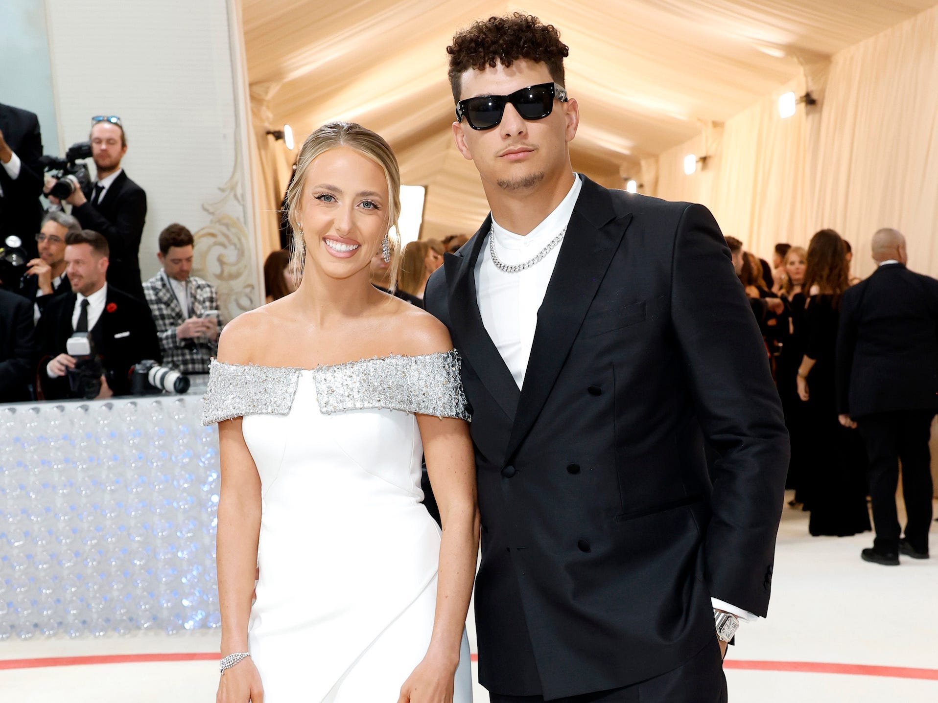 Brittany Mahomes and Patrick Mahomes attend the 2023 Met Gala.