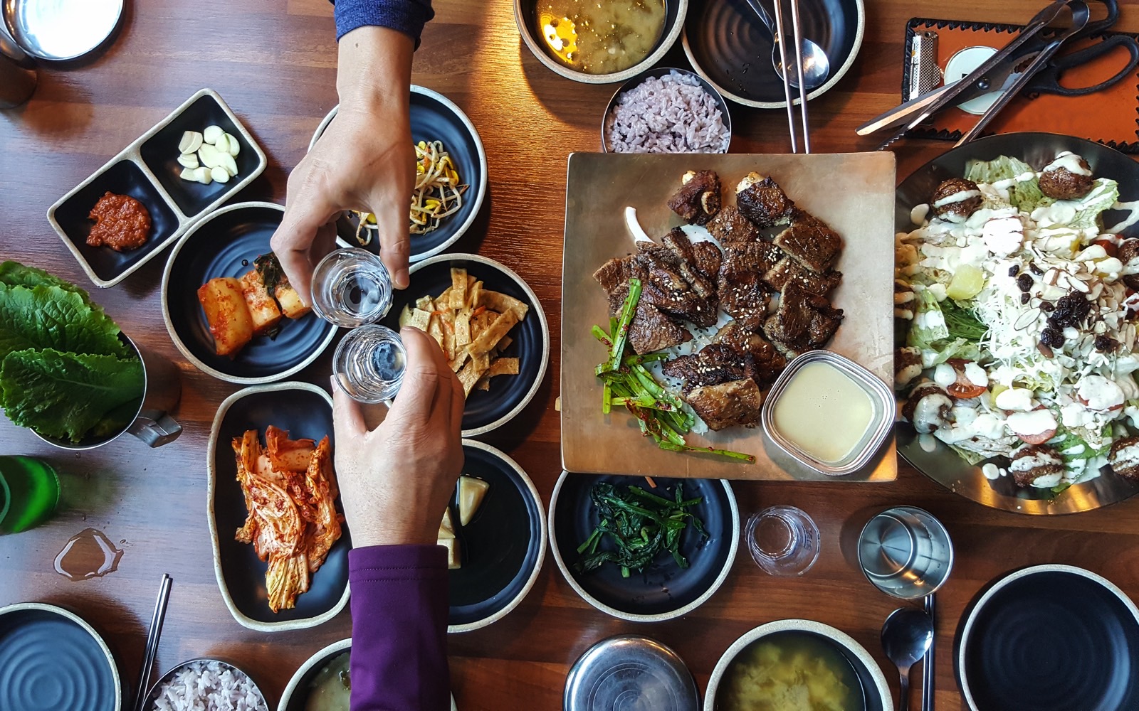 Various types of food on a table.