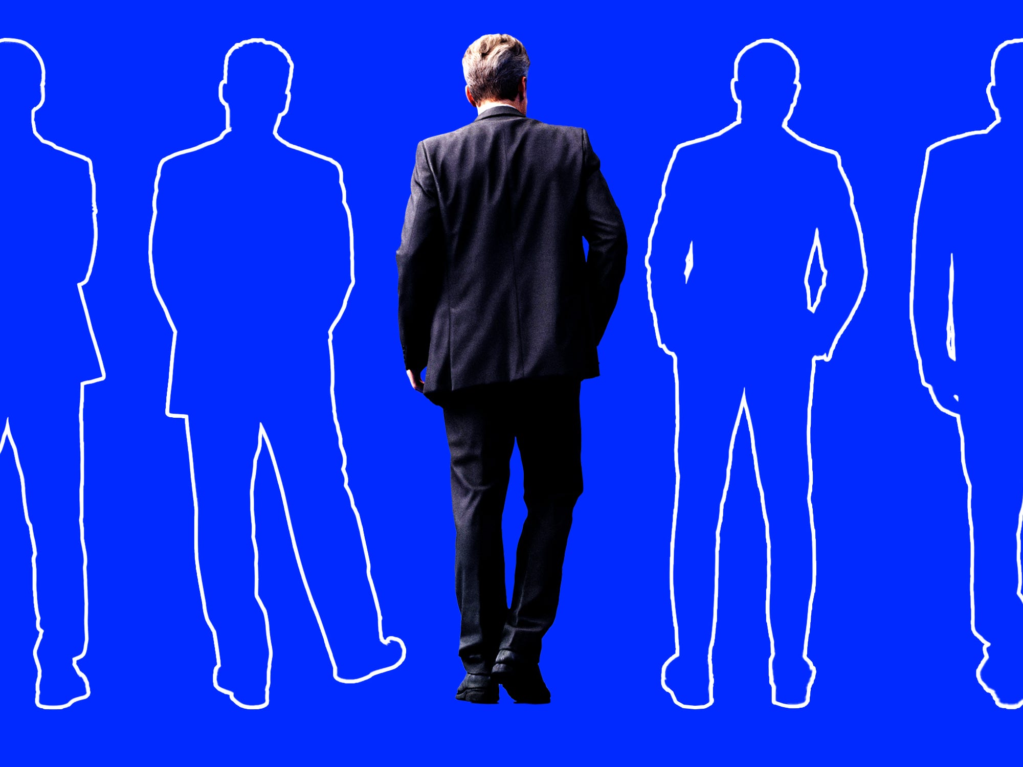 A lone CEO standing next to outlines of potential candidates