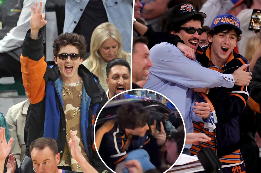 Timothée Chalamet goes wild alongside fellow Knicks fans outside of Madison Square Garden after semifinals win