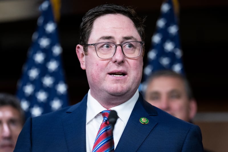 Rep. Mike Flood speaks during a news conference in the Capitol Visitor Center on Wednesday, January 11, 2023.