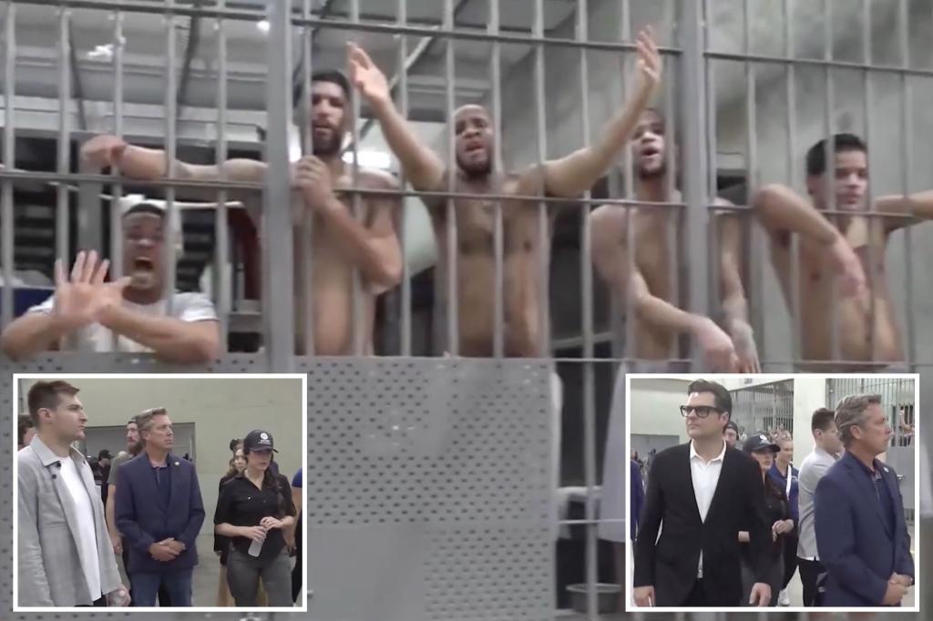 Tren de Aragua gangbangers in CECOT jeer and shout in first ever look inside wing of hellhole Salvadoran prison